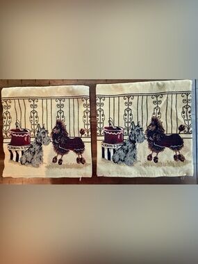2 Tapestry Scotty Terrier Poodle Puppy Dog Square Decorative Throw Pillow Covers
